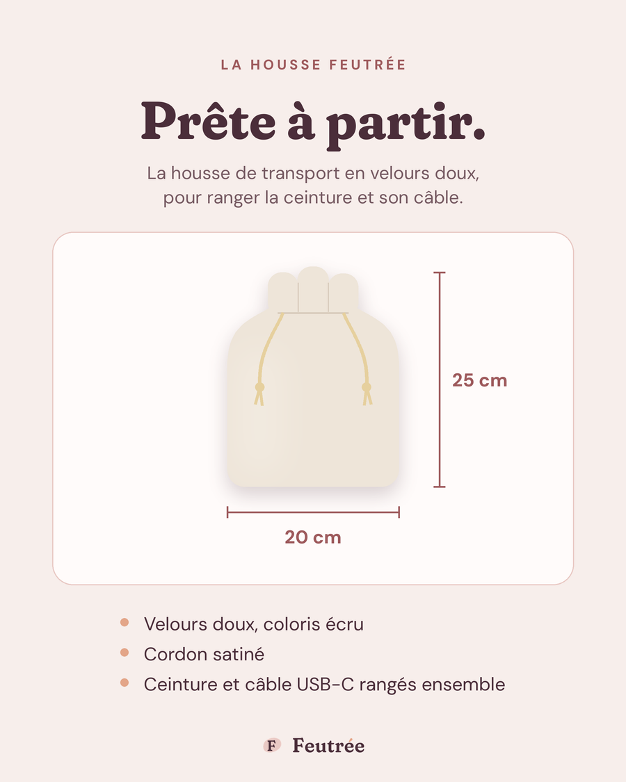 Housse de transport Feutrée : dimensions 20 × 25 cm, velours doux, cordon satiné